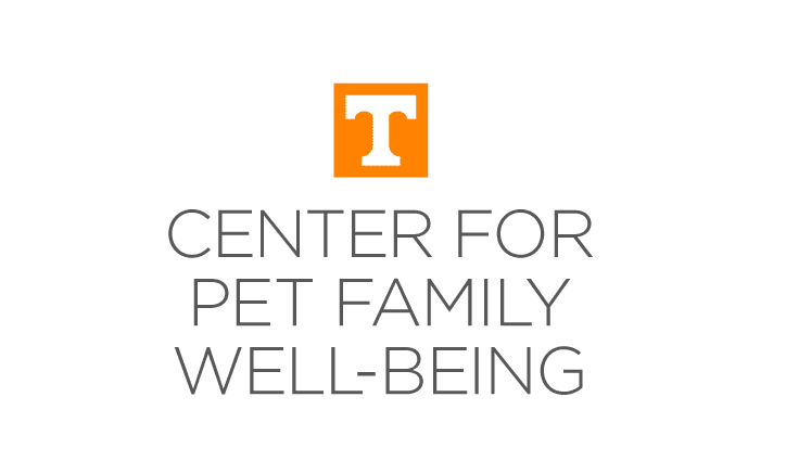 Logo for Center for Pet Family Well-Being. It features an orange square with a white 'T' above the gray text 'CENTER FOR PET FAMILY WELL-BEING'.