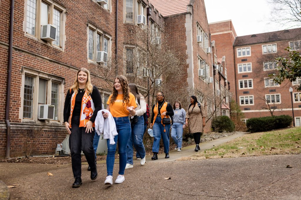 group of MSSW students talking a walk outside of Henson Hall