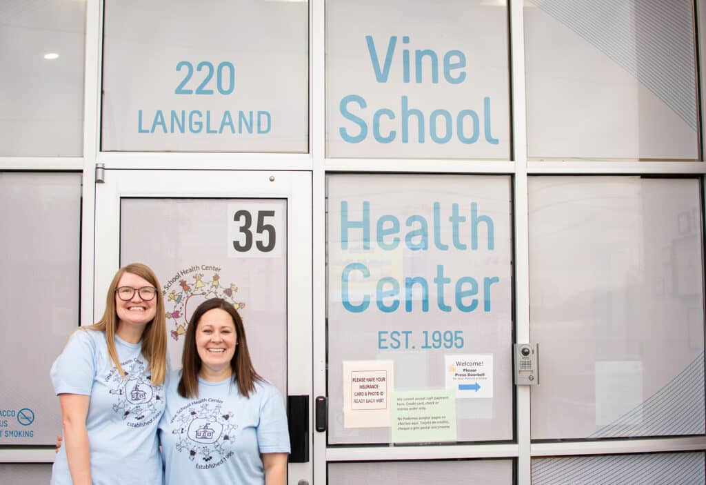 csw field instructors Makenzey Murr and Corey Olson Snyder at Vine School Health Center