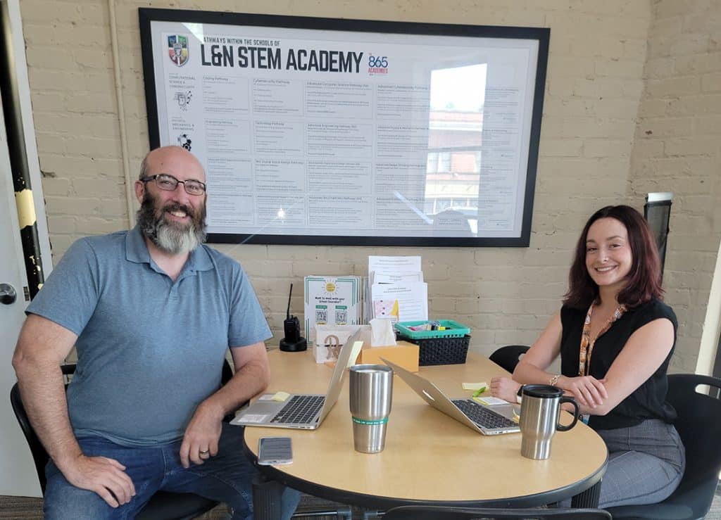 UTK Field instructor at L&N Stem academy with a field student