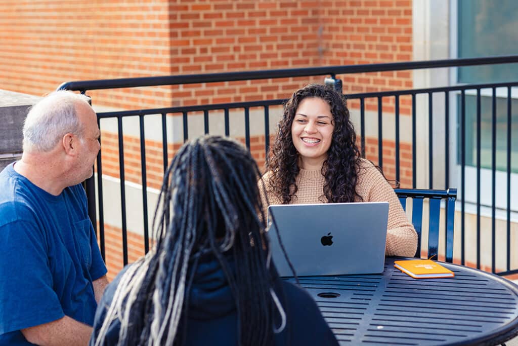 Emily Rodriguez meeting with students