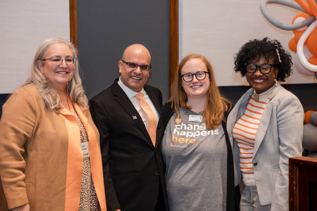 l to r: Dean Lori Messinger, Dr. Ruben Parra-Cardona, Margaret McMillan, Dr. Javonda Williams-Moss