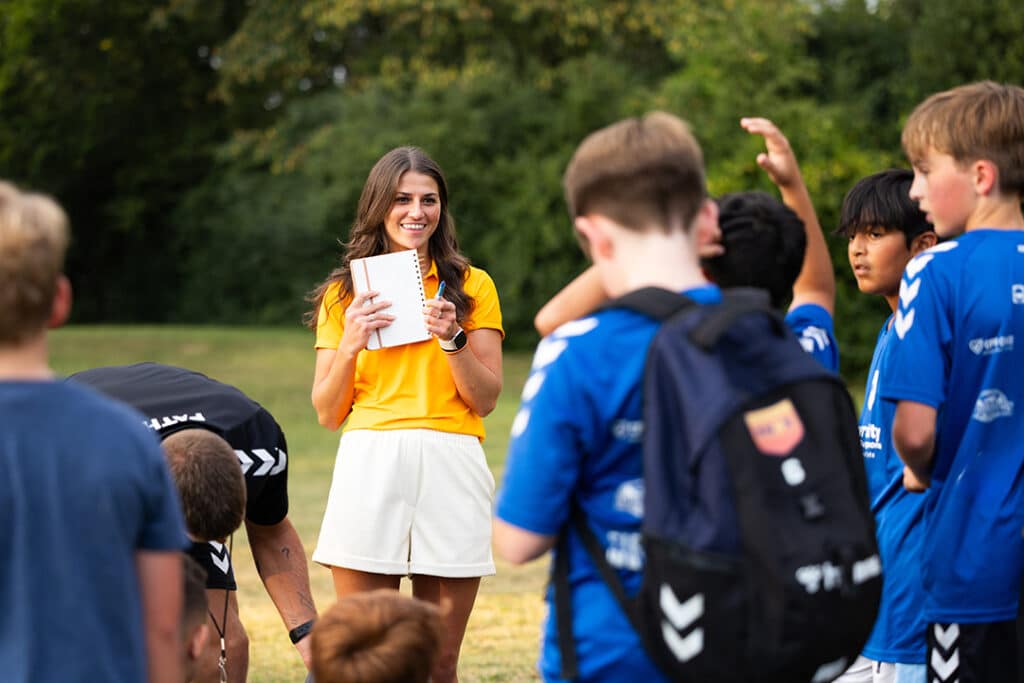 Kinesiology, Recreation, and Sport Studies graduate students participate with One Knox Youth club soccer players to teach healthy copping mechanisms for winning and losing at Bearden Adaptive on September 16, 2024. 