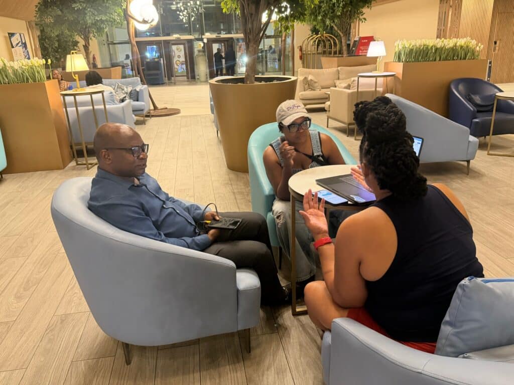 Tiffany Washington, Fayron Epps, and Venance Dey – one of many planning meetings

